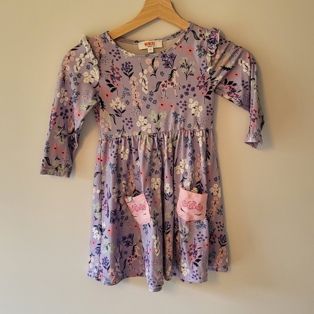 Purple Floral Unicorn Kids Dress